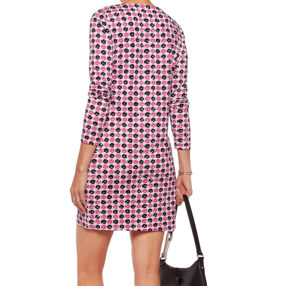 NWT Diane von Furstenberg Reina “Check Dot Pink” Long Sleeve Shift Dress Size 6 - Picture 4 of 14